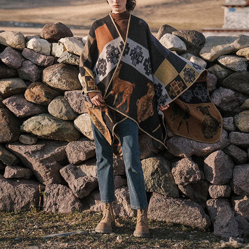 Buddha Stones chal tibetano ciervo jarrón formas geométricas invierno acogedor viaje bufanda abrigo - image 4