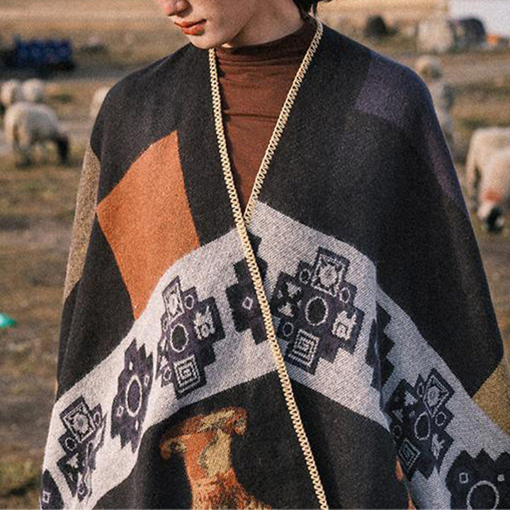 Buddha Stones chal tibetano ciervo jarrón formas geométricas invierno acogedor viaje bufanda abrigo - image 9