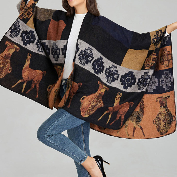 Buddha Stones chal tibetano ciervo jarrón formas geométricas invierno acogedor viaje bufanda abrigo - image 15