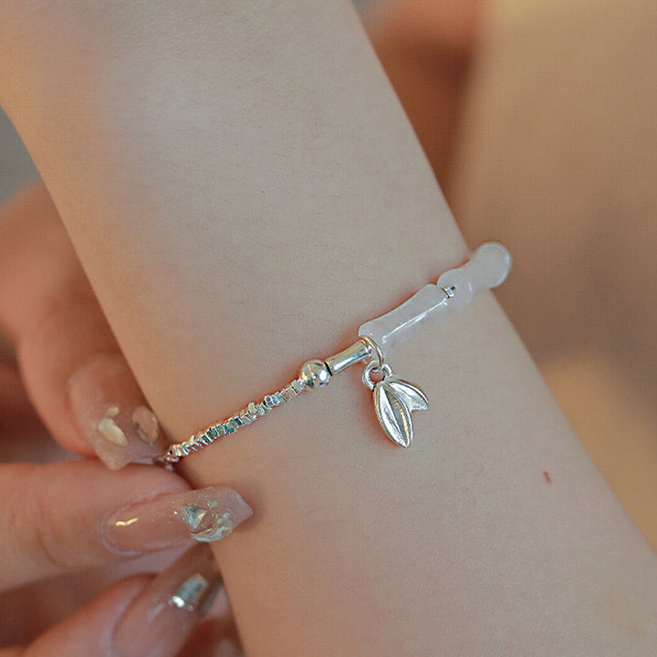 Pulsera de la suerte con diseño de bambú y peridoto de plata de ley 925 con Buddha Stones - Peridoto blanco de bambú (circunferencia de muñeca: 14-17 cm) - image 6