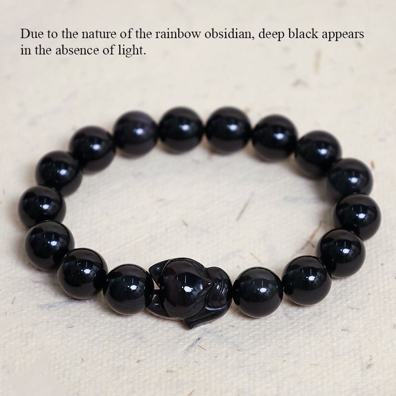 Pulsera positiva curativa de zorro obsidiano arcoíris con Buddha Stones