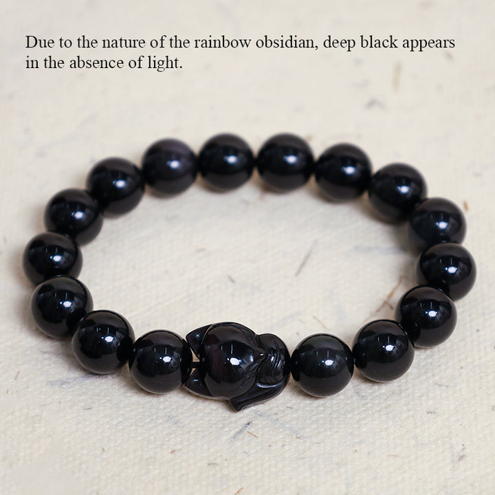Pulsera positiva curativa de zorro obsidiano arcoíris con Buddha Stones