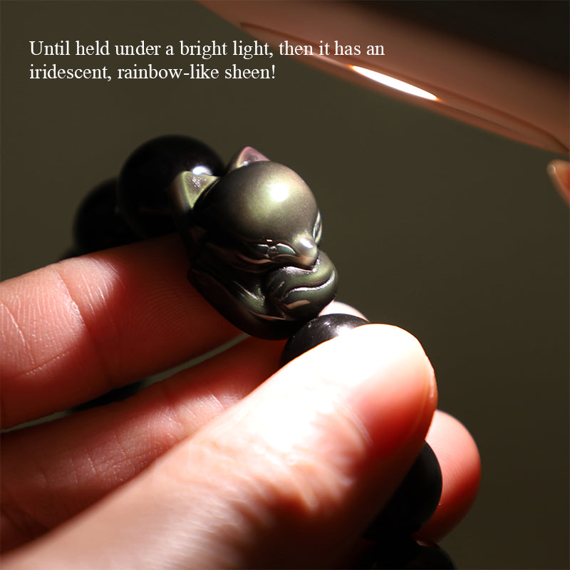 Pulsera positiva curativa de zorro obsidiano arcoíris con Buddha Stones