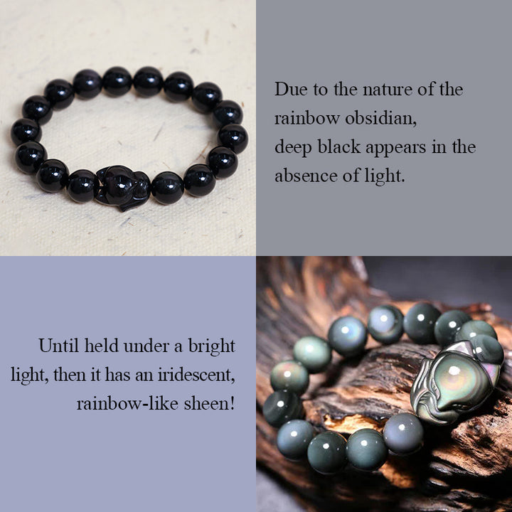 Pulsera positiva curativa de zorro obsidiano arcoíris con Buddha Stones - image 4