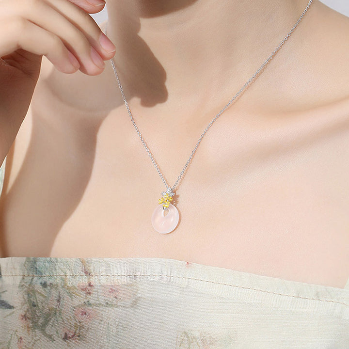 Colgante de collar de armonía de flores de doce meses de calcedonia redonda de plata de ley 925 con Buddha Stones - image 20