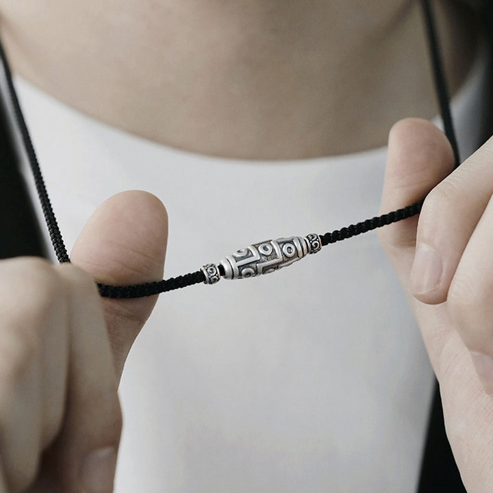 Collar con colgante de cuerda de protección con diseño de cuentas Dzi de nueve ojos de plata de ley 999 con Buddha Stones - image 10