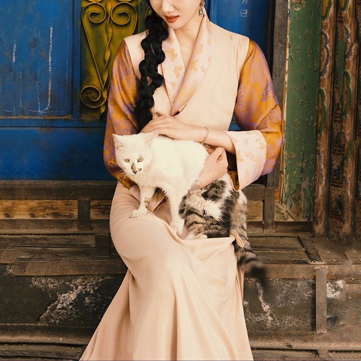 Vestido tibetano con Buddha Stones, vestido con mariposas de Lhasa, ropa Hanfu mejorada para mujer.