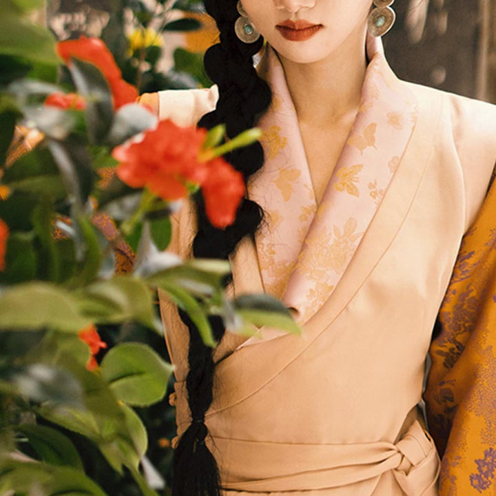 Vestido tibetano con Buddha Stones, vestido con mariposas de Lhasa, ropa Hanfu mejorada para mujer.