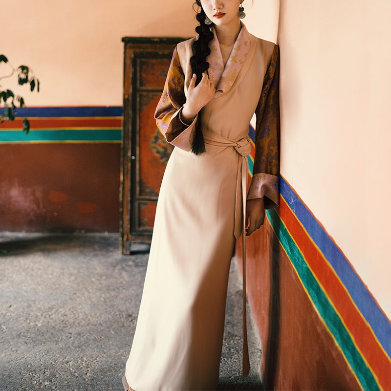 Vestido tibetano con Buddha Stones, vestido con mariposas de Lhasa, ropa Hanfu mejorada para mujer.
