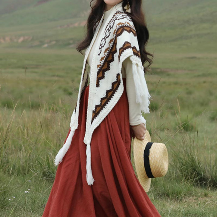 Mantón triangular tibetano con Buddha Stones, borlas a rayas, bufanda de viaje acogedora para invierno - image 4