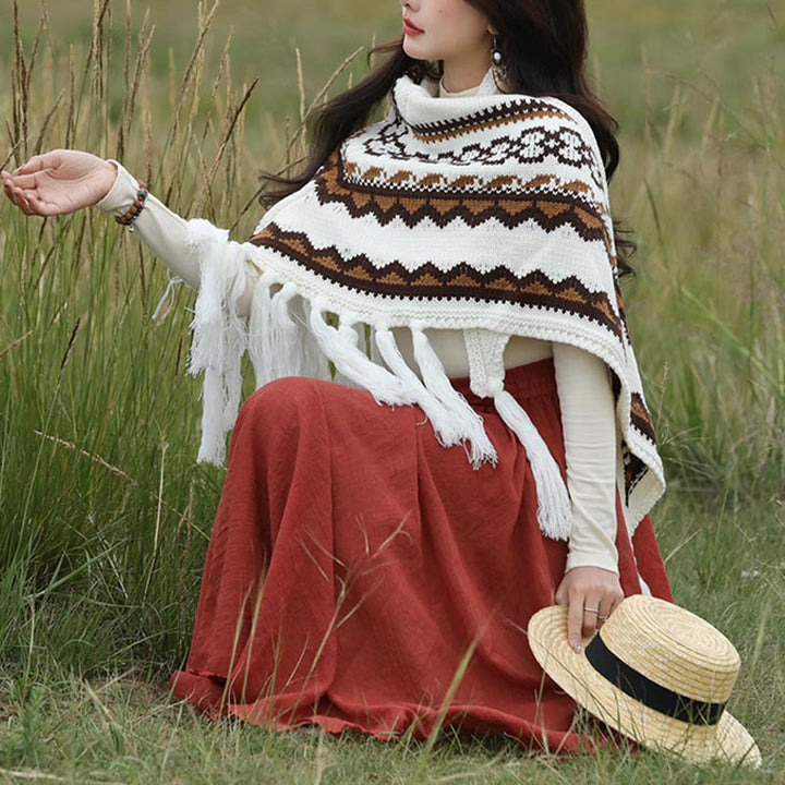 Mantón triangular tibetano con Buddha Stones, borlas a rayas, bufanda de viaje acogedora para invierno - image 5