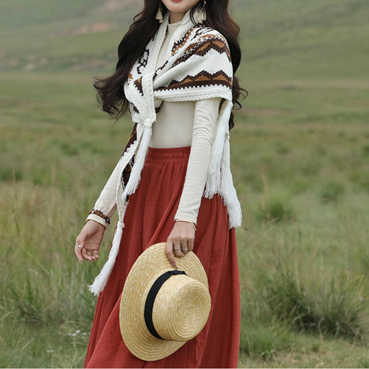 Mantón triangular tibetano con Buddha Stones, borlas a rayas, bufanda de viaje acogedora para invierno - image 9