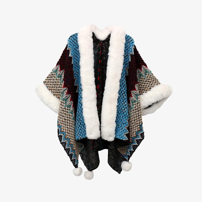 Buddha Stones tibetana multicolor líneas onduladas de punto a rayas chal abrigo invierno acogedor viaje bufanda abrigo - Azul Rojo Oscuro 150*106cm - image 11