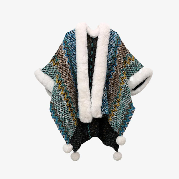 Buddha Stones tibetana multicolor líneas onduladas de punto a rayas chal abrigo invierno acogedor viaje bufanda abrigo - Azul oscuro 150*106 cm - image 18