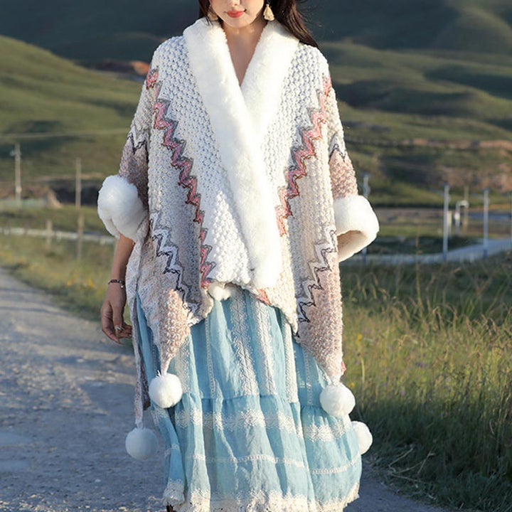 Buddha Stones tibetana multicolor líneas onduladas de punto a rayas chal abrigo invierno acogedor viaje bufanda abrigo - image 24