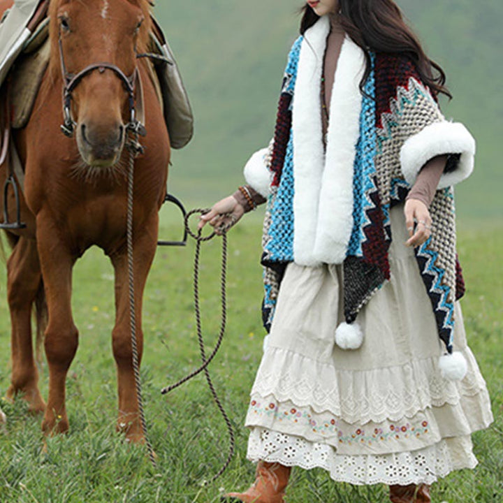 Buddha Stones tibetana multicolor líneas onduladas de punto a rayas chal abrigo invierno acogedor viaje bufanda abrigo - image 15