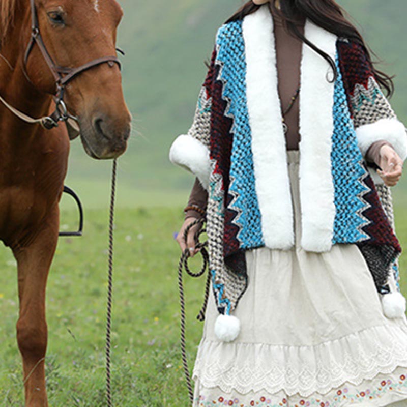 Buddha Stones tibetana multicolor líneas onduladas de punto a rayas chal abrigo invierno acogedor viaje bufanda abrigo - image 16
