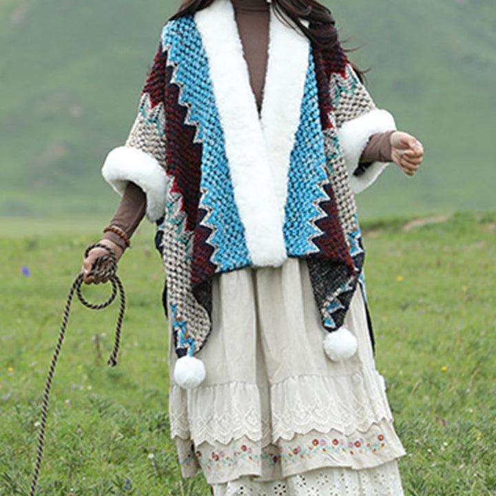 Buddha Stones tibetana multicolor líneas onduladas de punto a rayas chal abrigo invierno acogedor viaje bufanda abrigo - image 14