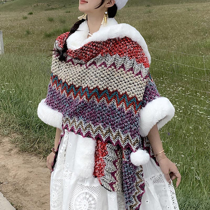 Buddha Stones tibetana multicolor líneas onduladas de punto a rayas chal abrigo invierno acogedor viaje bufanda abrigo - image 29