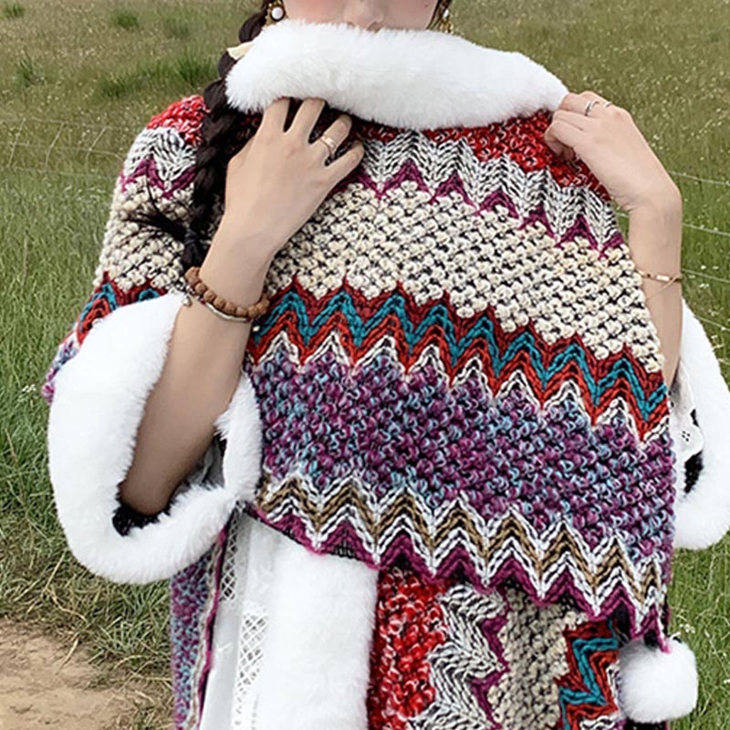 Buddha Stones tibetana multicolor líneas onduladas de punto a rayas chal abrigo invierno acogedor viaje bufanda abrigo - image 30