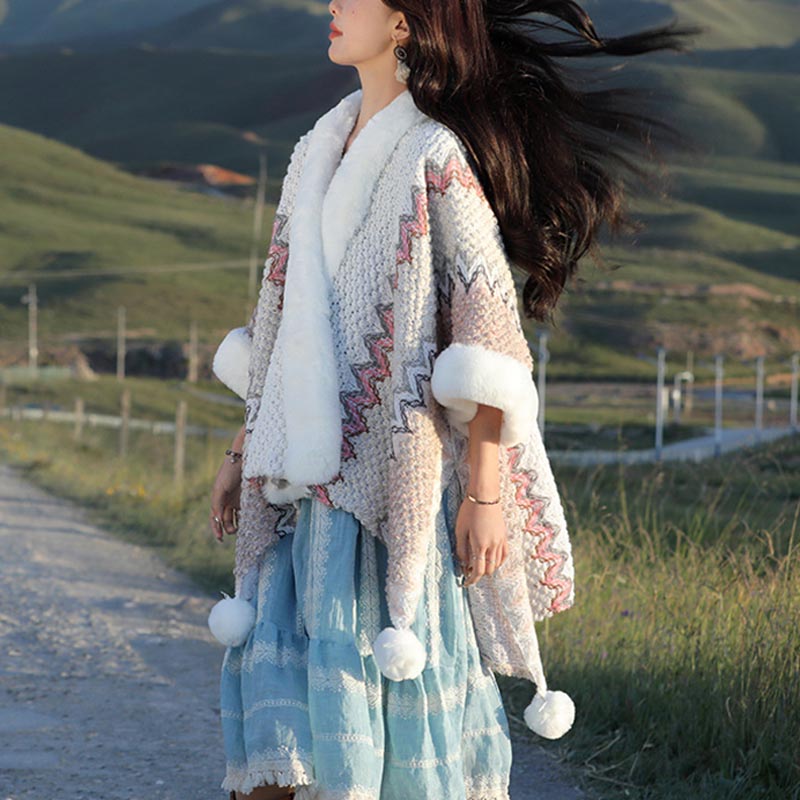 Buddha Stones tibetana multicolor líneas onduladas de punto a rayas chal abrigo invierno acogedor viaje bufanda abrigo - image 26