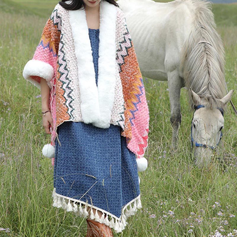 Buddha Stones tibetana multicolor líneas onduladas de punto a rayas chal abrigo invierno acogedor viaje bufanda abrigo - image 21