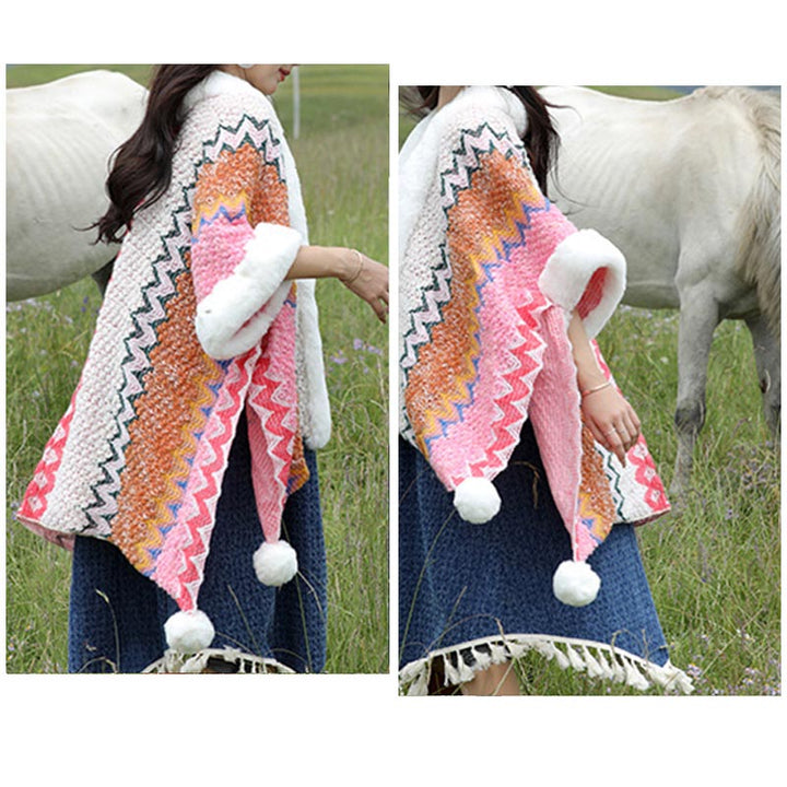 Buddha Stones tibetana multicolor líneas onduladas de punto a rayas chal abrigo invierno acogedor viaje bufanda abrigo - image 22