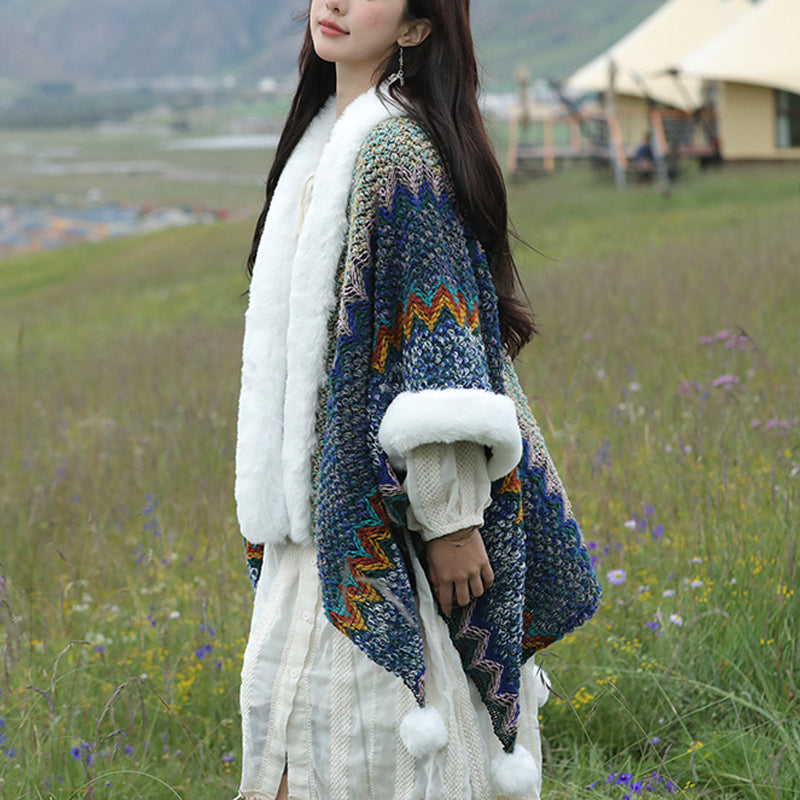 Buddha Stones tibetana multicolor líneas onduladas de punto a rayas chal abrigo invierno acogedor viaje bufanda abrigo - image 3