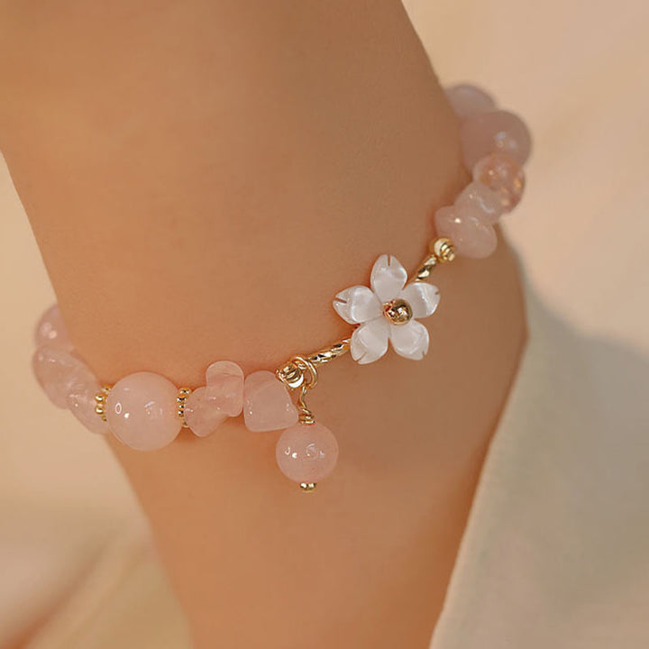 Pulsera de amor con flor de cristal rosa natural chapada en oro de 14 quilates con Buddha Stones - image 1