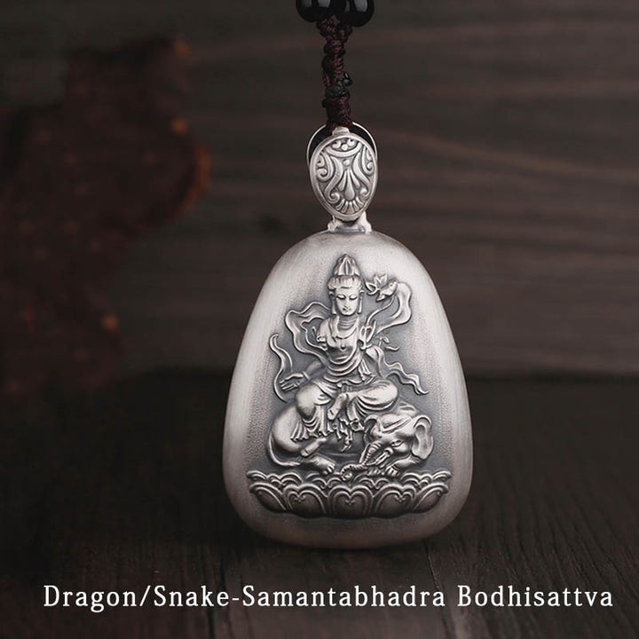 Collar con colgante de plata de ley 999 con Buddha Stones del zodíaco chino, corazón de Buda natal, Sutra grabado - Dragón/Serpiente-Samantabhadra Bodhisattva - image 5