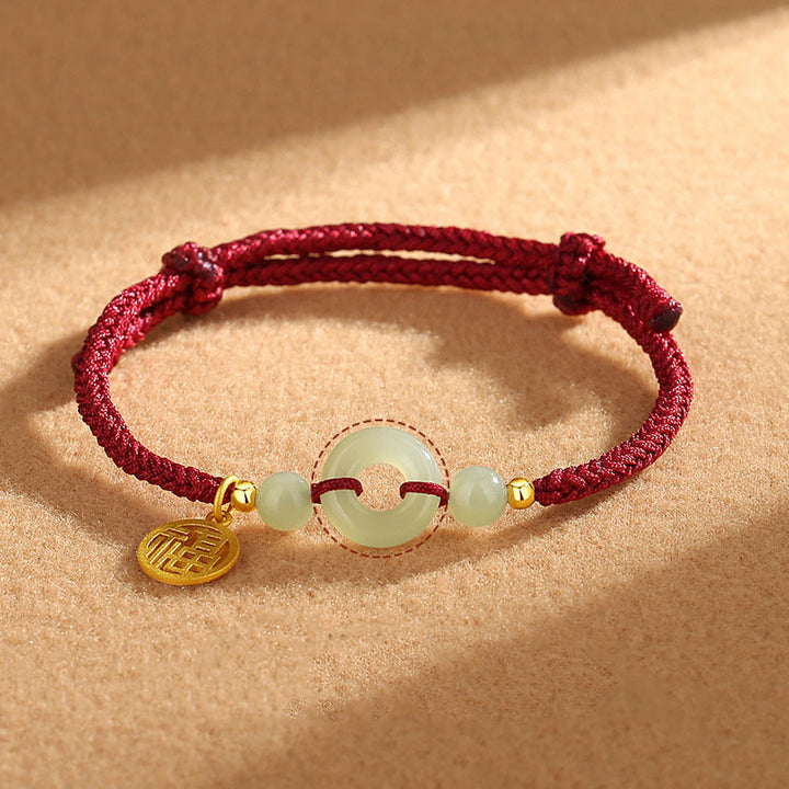 Pulsera de plata de ley 925 con Buddha Stones , jade hetiano, hebilla de la paz, dije de personaje Fu, pulsera de abundancia - Cuerda roja (circunferencia de la muñeca 14-16 cm) - image 0