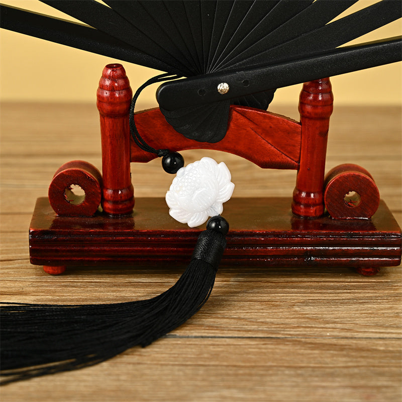 Abanico plegable de mano con Buddha Stones, dragón, Fénix, tigre, grúa, águila, lobo, pez Koi, abanico con borlas de loto