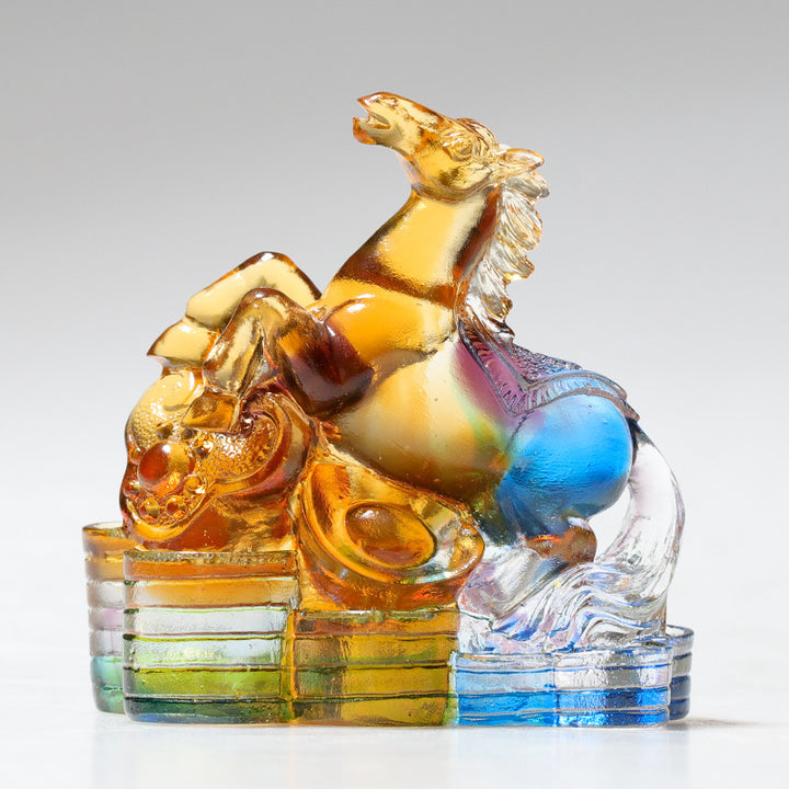 Buddha Stones Año del Dragón hechas a mano 12 Zodíaco chino Liuli pieza de arte con cristal protección decoración de la Oficina del hogar - Caballo de unos 8,5 x 5,5 x 8 cm - image 12