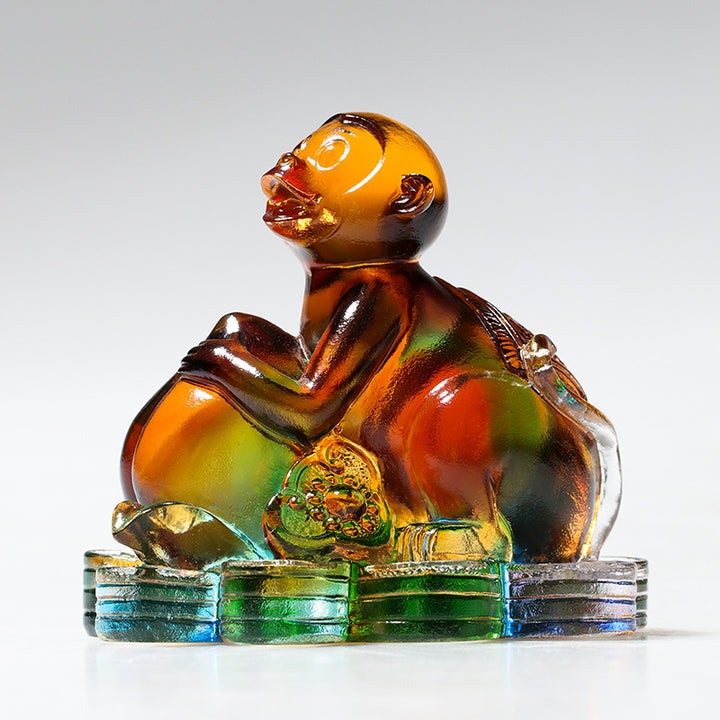 Buddha Stones Año del Dragón hechas a mano 12 Zodíaco chino Liuli pieza de arte con cristal protección decoración de la Oficina del hogar - Mono Aproximadamente 8,5*5,5*8cm - image 14