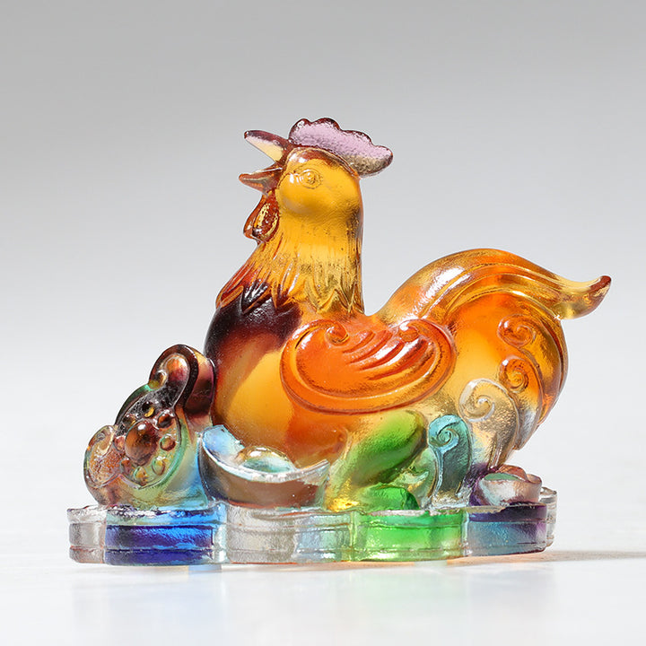 Buddha Stones Año del Dragón hechas a mano 12 Zodíaco chino Liuli pieza de arte con cristal protección decoración de la Oficina del hogar - Gallo de aproximadamente 8,5 x 5,5 x 8 cm - image 15