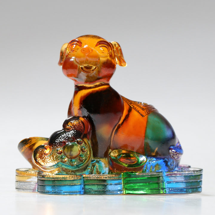 Buddha Stones Año del Dragón hechas a mano 12 Zodíaco chino Liuli pieza de arte con cristal protección decoración de la Oficina del hogar - Perro de aproximadamente 8,5 x 5,5 x 8 cm - image 16