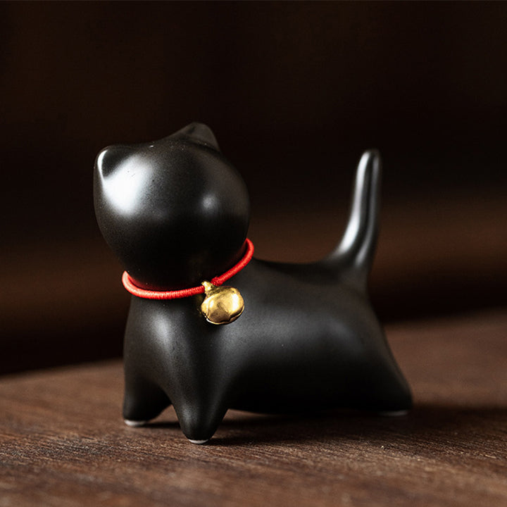 Buddha Stones Mini pequeño gato lindo té mascota cerámica hogar escritorio estatuilla decoración - Gato de pie 5*2,5*4,5 cm - Negro - image 11