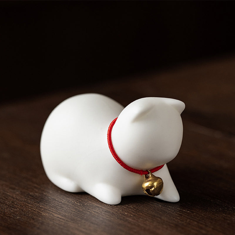 Buddha Stones Mini pequeño gato lindo té mascota cerámica hogar escritorio estatuilla decoración - Gato sentado 5*3*3cm - Blanco - image 16