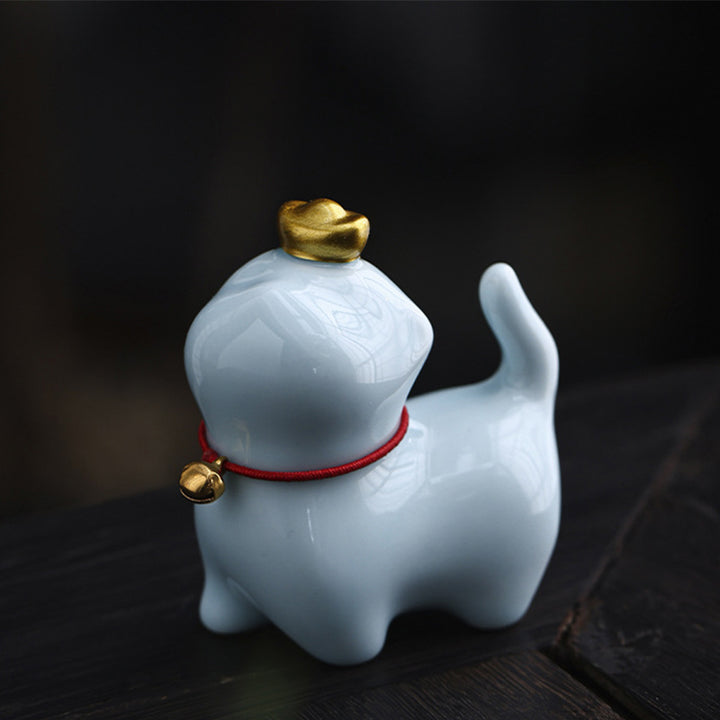 Buddha Stones, Mini lingote de gato de la suerte, té, mascota, cerámica, decoración de escritorio para el hogar - Gato de la suerte azul 5,5 x 3,2 x 6 cm - image 12