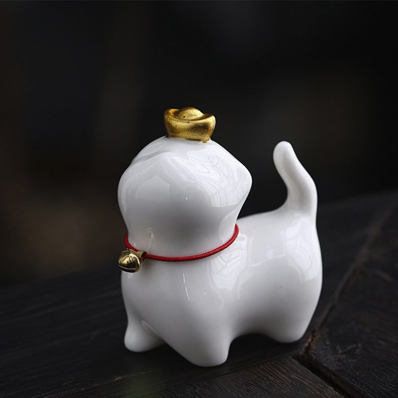 Buddha Stones, Mini lingote de gato de la suerte, té, mascota, cerámica, decoración de escritorio para el hogar - Gato de la suerte blanco 5,5 x 3,2 x 6 cm - image 4