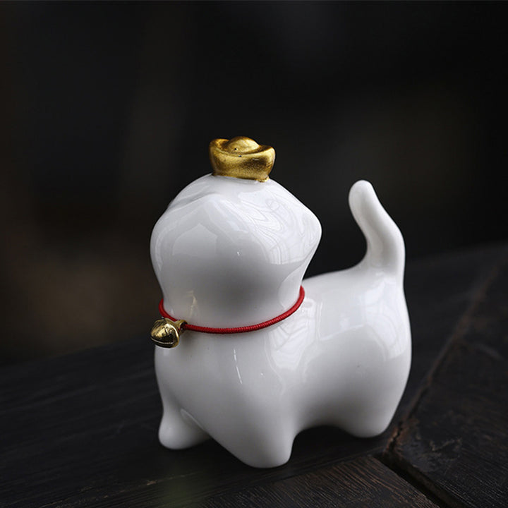 Buddha Stones, Mini lingote de gato de la suerte, té, mascota, cerámica, decoración de escritorio para el hogar - Gato de la suerte blanco 5,5 x 3,2 x 6 cm - image 4