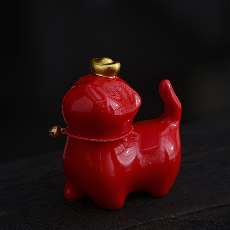 Buddha Stones, Mini lingote de gato de la suerte, té, mascota, cerámica, decoración de escritorio para el hogar - Gato de la suerte rojo 5,5 x 3,2 x 6 cm - image 3
