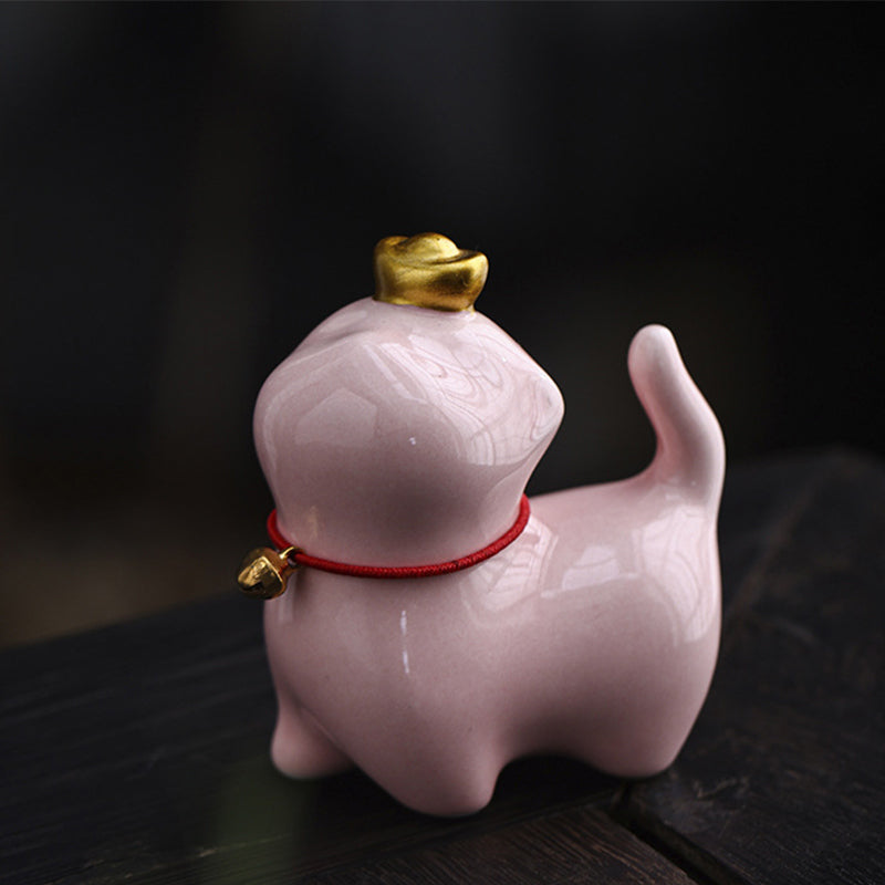 Buddha Stones, Mini lingote de gato de la suerte, té, mascota, cerámica, decoración de escritorio para el hogar - Gato de la suerte rosa 5,5 x 3,2 x 6 cm - image 9