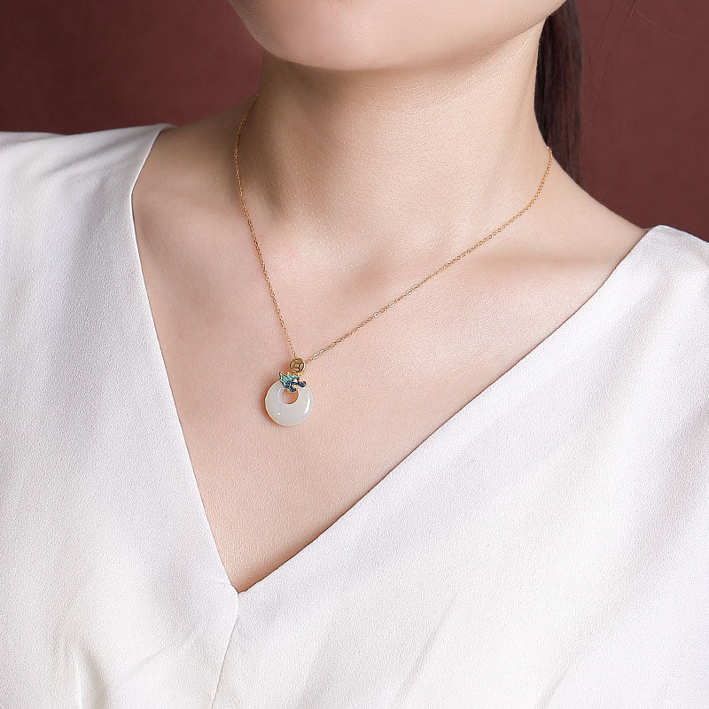 Buddha Stones, Plata de Ley 925 chapada en oro, Año del Dragón, Jade hetiano, hebilla de la paz, moneda de cobre, colgante de collar de abundancia - image 4