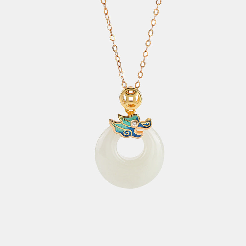 Buddha Stones, Plata de Ley 925 chapada en oro, Año del Dragón, Jade hetiano, hebilla de la paz, moneda de cobre, colgante de collar de abundancia - image 5