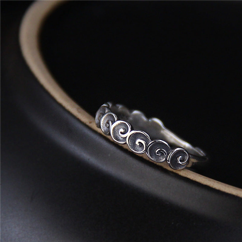 Anillo grabado con nubes propicias de plata de ley 925 con Buddha Stones - image 1