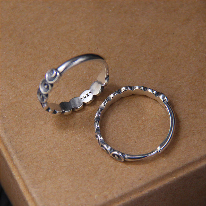 Anillo grabado con nubes propicias de plata de ley 925 con Buddha Stones - image 4