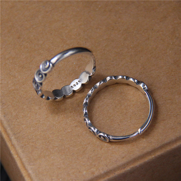 Anillo grabado con nubes propicias de plata de ley 925 con Buddha Stones - image 4