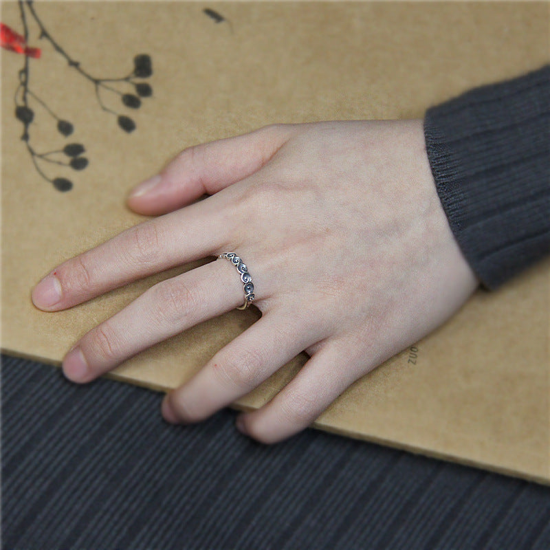 Anillo grabado con nubes propicias de plata de ley 925 con Buddha Stones - image 5