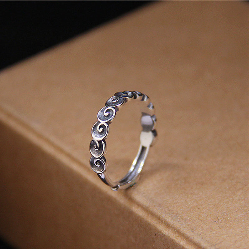 Anillo grabado con nubes propicias de plata de ley 925 con Buddha Stones - image 3